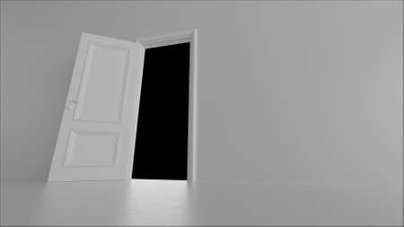 3d render open door in a bright room on a black backgroundの写真素材