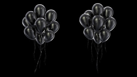 3d render Bundle black balloons on a black backgroundの写真素材