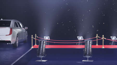 3d render red carpet with limousine and confettiの写真素材