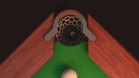 3d render billiard table from above blow on a black ball 8 it flies into the holeの写真素材
