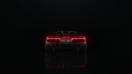 3d render sports car drives off into the distance on a black background