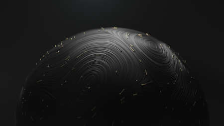 3d render golden ball with circular topographic animated lines and particles on black backgroundの写真素材