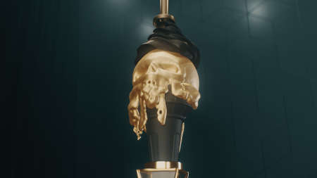 3d render gold Melting ice cream in the form of a skullの写真素材