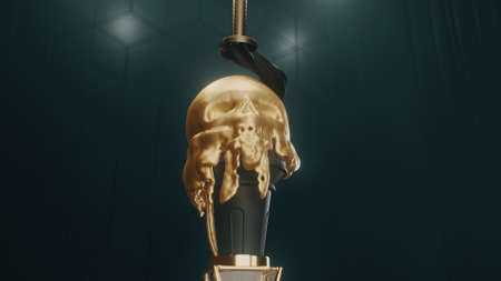 3d render gold Melting ice cream in the form of a skullの写真素材