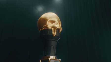 3d render gold Melting ice cream in the form of a skullの写真素材