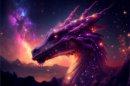 Abstract constellation dragon in the galaxy in art styleの写真素材