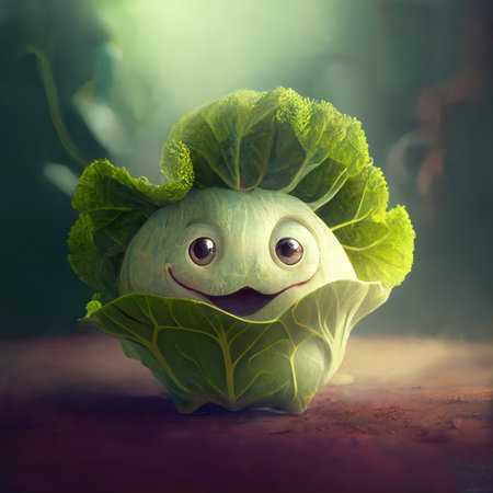 cute funny painted cabbage with big eyesの写真素材