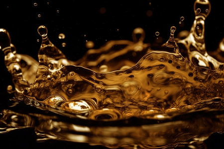Close-up of gold splashes on a black backgroundの写真素材