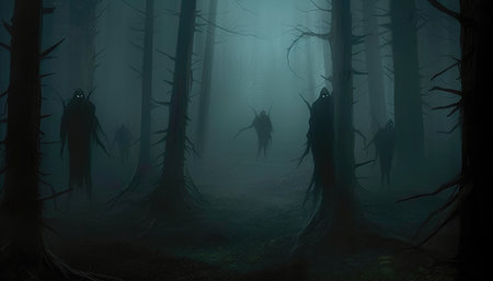 dark forest with ghostsの写真素材