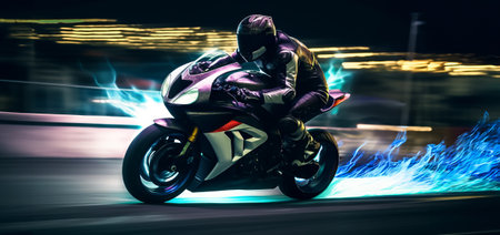 Fire abstract night racer on a motorcycleの素材