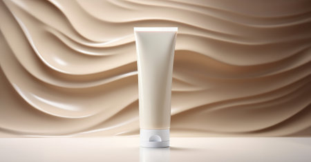 Tube for cosmetics on a wavy soft beige backgroundの素材