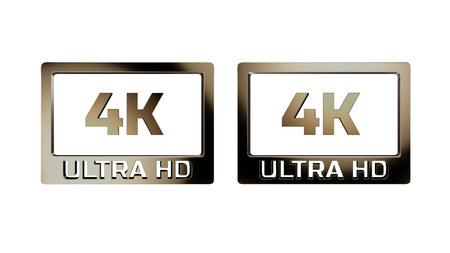 3d render Gold 4k ultra hd logo with shiny reflection with alpha channelの写真素材