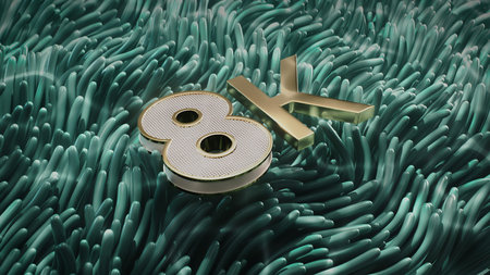 3d render Golden logo 8k on an abstract seaweed backgroundの写真素材