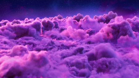 Dreamy Purple Clouds Beneath a Starry Sky Full of Twinkling Stars and Celestial Beauty