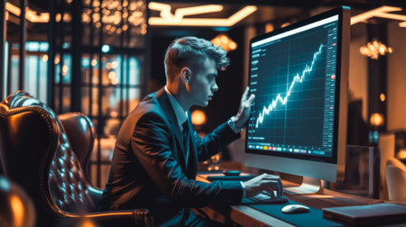 Engaging in Dynamic Stock Analysis in a Modern and Innovative Office Setting Todayの素材