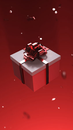 A beautifully designed Festive Gift Box placed in a bright and cheerful Red Holiday Setting