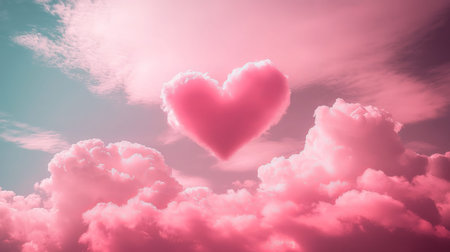 A Romantic HeartShaped Cloud Floating Gracefully in a Lush Pink Sky Filled with Beautyの素材