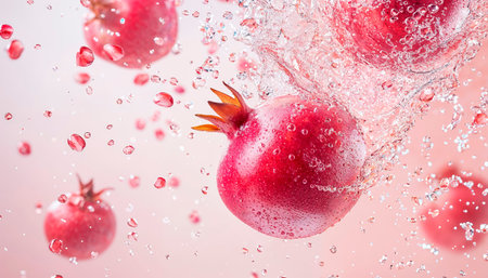 Fresh Pomegranates Splashing in Water, creating a stunning visual of natures beautyの素材