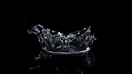 Dynamic Water Splash on Black Background  Captivating Movement of the Liquid Elementsの写真素材