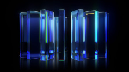 3 render Chromatic Glass Structures Spinning in Circle