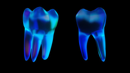 Blue Glowing Teeth 3D Futuristic Dental Visualizationの写真素材