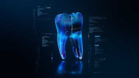 Futuristic Blue Teeth 3D Holographic Medical Renderの写真素材
