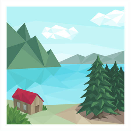 Origami landspace illustrationのイラスト素材