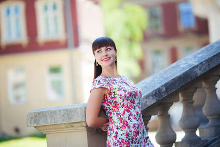 beautiful girl posing on city background lvivの写真素材