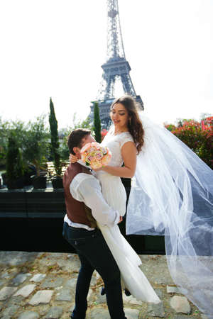 Couple in love in Paris, wedding photographyの写真素材