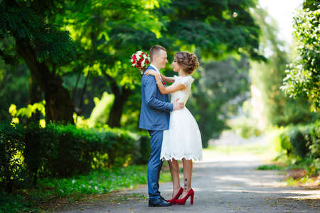 wedding couple, beautiful young bride and groom,の写真素材