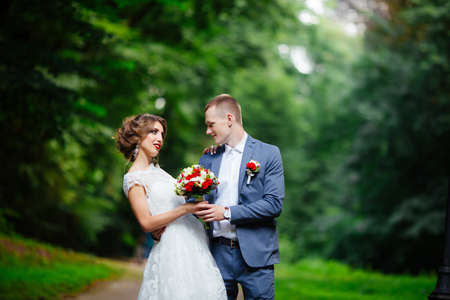 wedding couple, beautiful young bride and groom,の写真素材