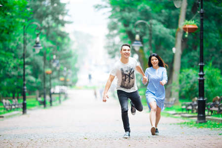 Couple have fun in the city. lvivの写真素材