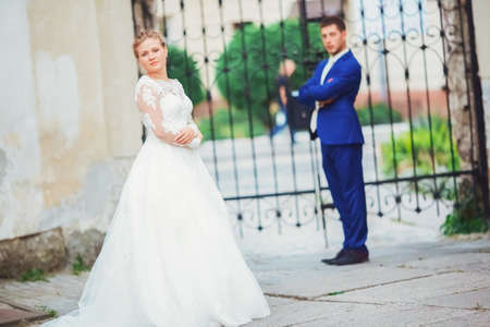 happy romantic young couple celebrating their marriageの写真素材