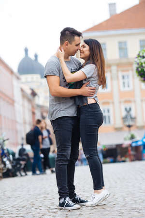 Couple have fun in the city. lvivの写真素材