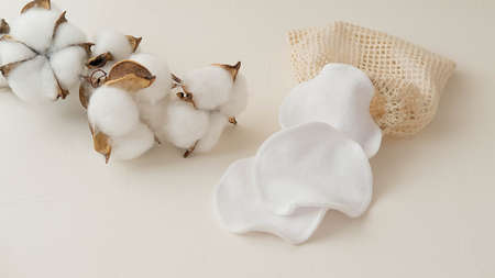 reusable cotton makeup remover discs and caring for natureの写真素材