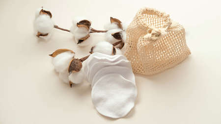 reusable cotton makeup remover discs and caring for natureの写真素材