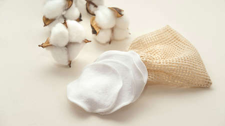 reusable cotton makeup remover discs and caring for natureの写真素材
