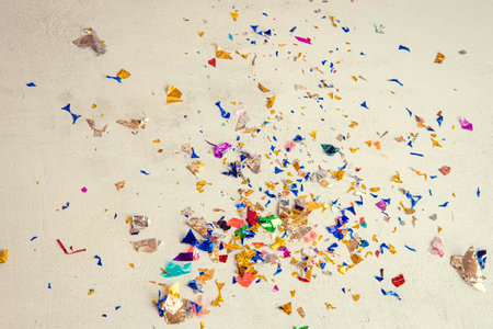 christmas concrete background with streamers and sequins , the concept of Christmas and Christmas salesの写真素材