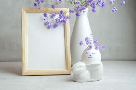 easter composition on a light concrete background, easter conceptの写真素材