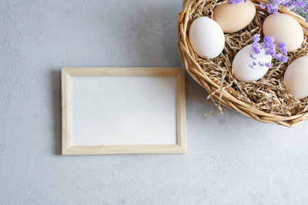 easter composition on a light concrete background, easter concept