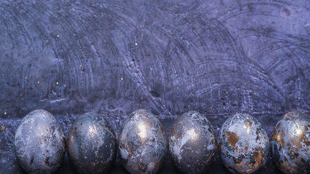 Easter card with a copy of the place for the text. Very Peri 2022 .Purple, blue eggs in a basket on...