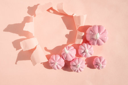 soft pink torn paper,hole break background, minimalistic abstract Halloween conceptの写真素材