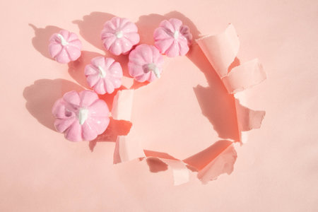 soft pink torn paper,hole break background, minimalistic abstract Halloween concept