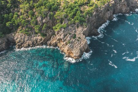 AERIAL: Tropical Coastline wirh Rich Colours and Turquise Water in Spainの写真素材