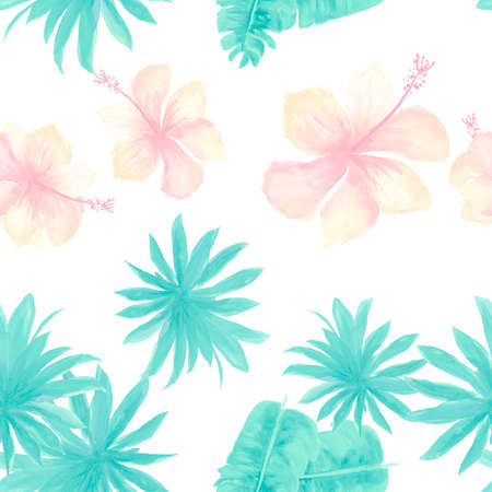 Cobalt Seamless Texture. Azure Pattern Leaves. White Tropical Textile. Blue Flower Botanical. Gray Watercolor Foliage. Navy Spring Palm. Decoration Botanical.の写真素材