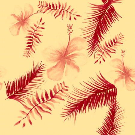 Pink Tropical Vintage. Gray Seamless Palm. Scarlet Pattern Art. Brown Drawing Texture. Coral Flower...