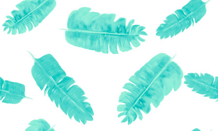 Azure Seamless Textile. Cobalt Pattern Nature. White Tropical Painting. Navy Garden Leaves. Blue Decoration Exotic. Indigo Watercolor Nature. Banana Leaves.の写真素材