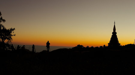 Sunrise, on the top of Mountainの写真素材