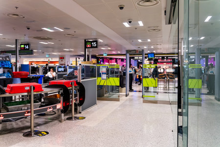 Dublin, Ireland, May 2019 Dublin airport Terminal 1, hand luggage and passengers inspection area