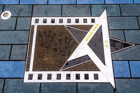 Palm print of Jackie Chan on the Avenue of Stars, Hong Kongのeditorial素材